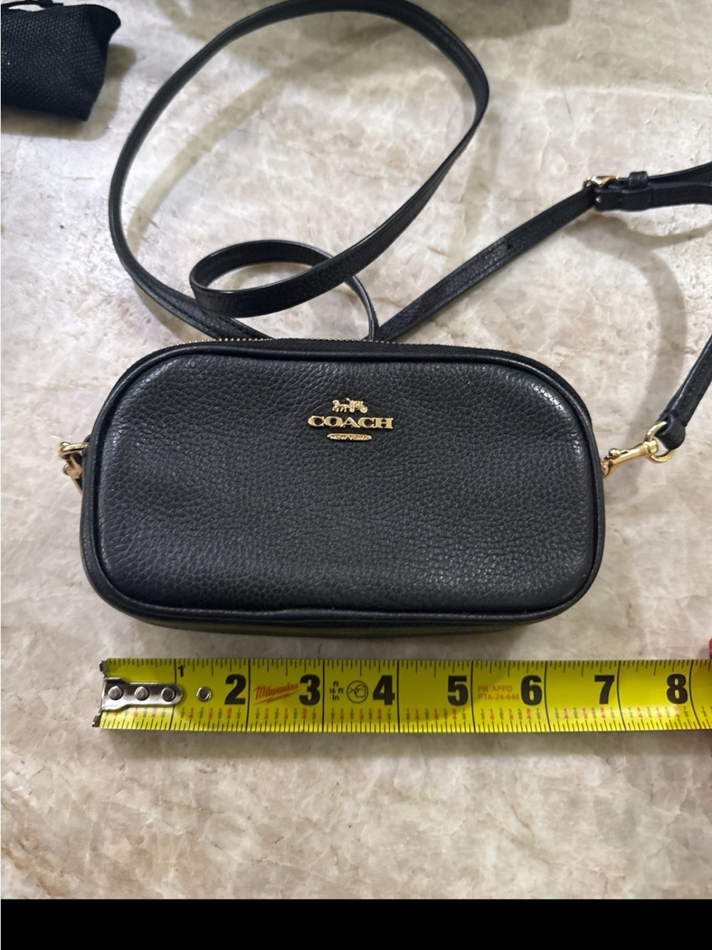 Coach Black Pebbled Leather Mini Crossbody with Gold Logo